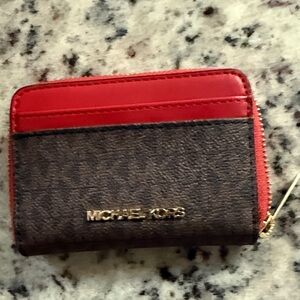 Michael Kors Red and Brown Compact Wallet